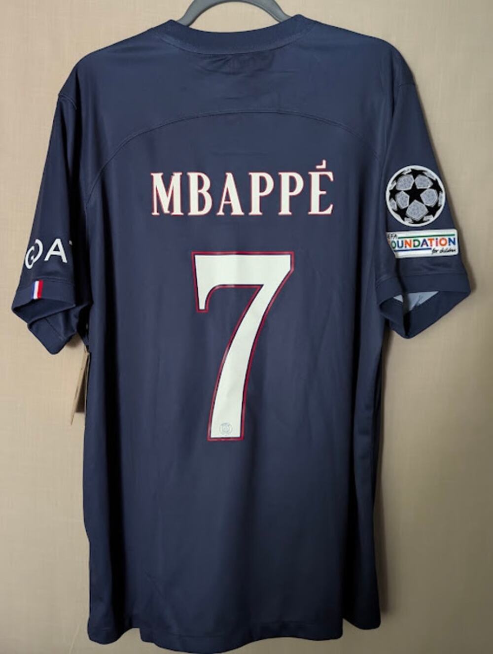 PSG 2022-23 Home Kylian Mbappe Jersey | Men's XL | NWT UCL Fully Patched